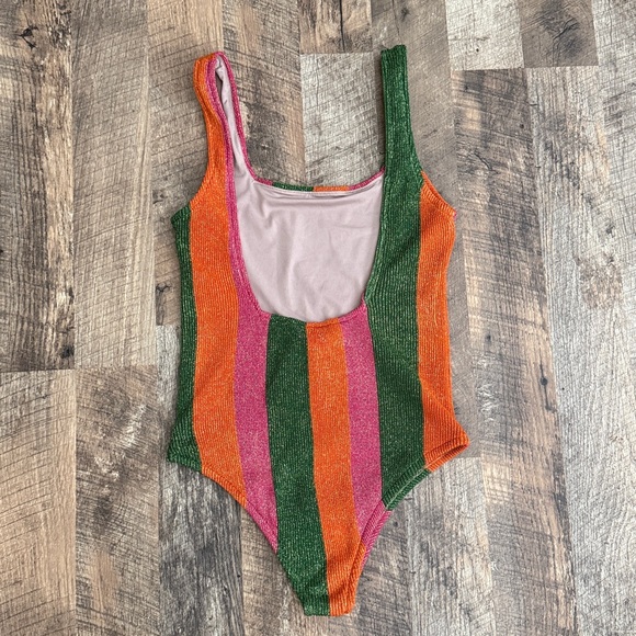 Farm Rio Shimmer Stripe Swimsuit Size Mediun NWT - Picture 3 of 9